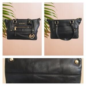Michael Kors Black Leather Satchel Handbag Top Handles Only